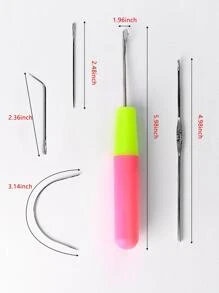 5件套編織針頭,制作假髮用針頭,固定頭飾用針頭,用於發辮編織的鉤針 - 粉色 - 查看 3