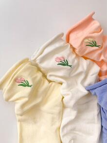 4雙隨機花朵圖案中筒襪 - 彩色 - 查看 6