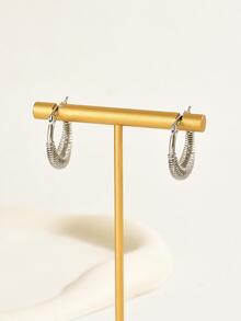 1 Pair Fashionable Minimalist Versatile Vintage Textured Hoop Earrings For Women - Silver - View 6