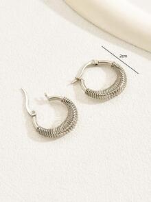 1 Pair Fashionable Minimalist Versatile Vintage Textured Hoop Earrings For Women - Silver - View 7