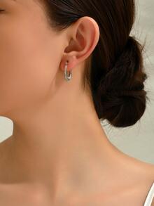 1 Pair Fashionable Minimalist Versatile Vintage Textured Hoop Earrings For Women - Silver - View 5