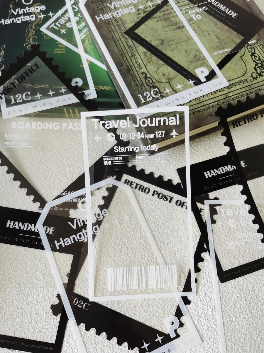 15pcs Transparent Sticker With Black & White Border For Collage Scrapbooking - Multicolor - View 1
