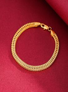 1pc Exquisite Yellow Gold Color Alloy Chain Men's Sideways Foxtail Bracelet - Yellow Gold - View 4