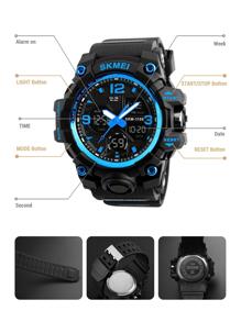 Skmei 电子运动双机芯大表盘防水手表 - 藍色 - 查看 5