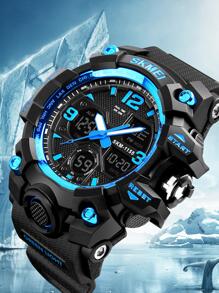 Skmei 电子运动双机芯大表盘防水手表 - 藍色 - 查看 4