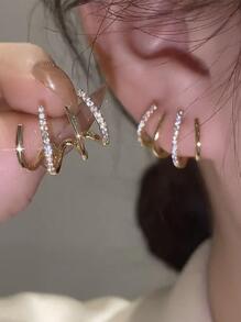 1pair Fashion Zinc Alloy Rhinestone Decor Stud Earrings For Women For Daily Decoration - Yellow Gold - View 1