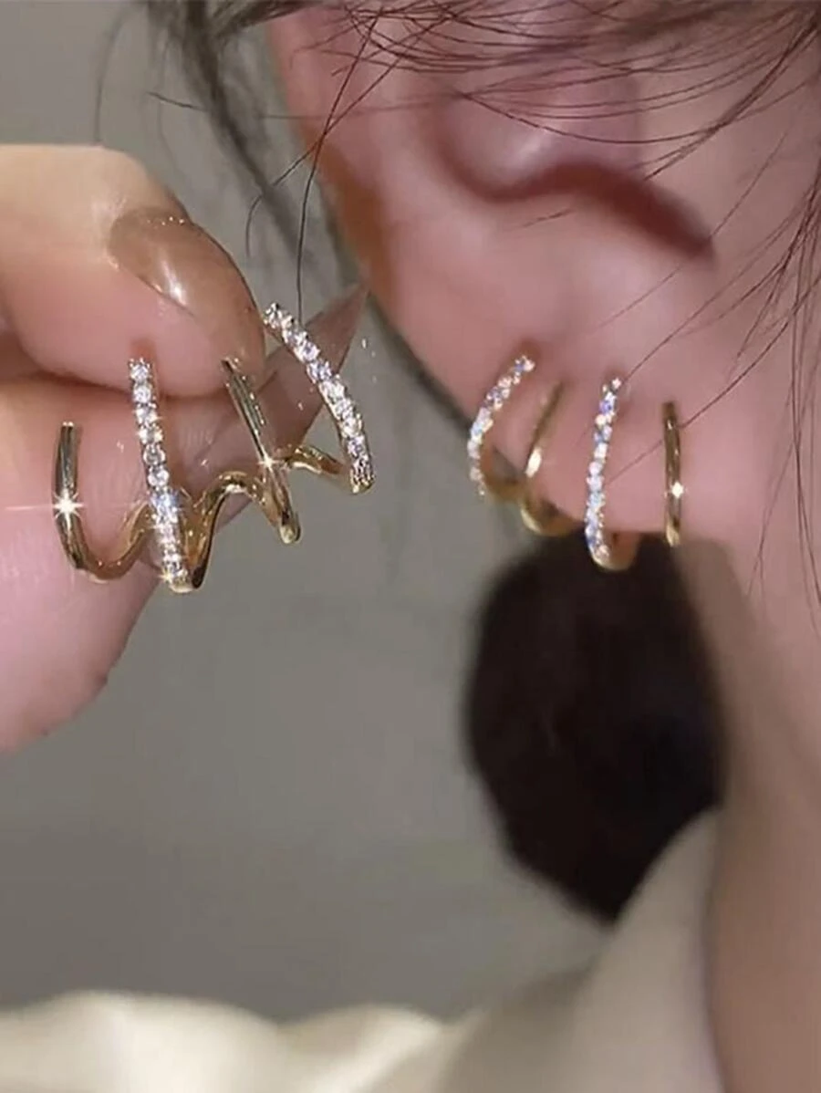 1pair Fashion Zinc Alloy Rhinestone Decor Stud Earrings For Women For Daily Decoration - Yellow Gold - View 1