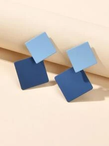 Two Tone Square Drop Earrings - Blue - View 3