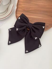 人造珍珠和蝴蝶結裝飾髮夾 - 黑色 - 查看 2