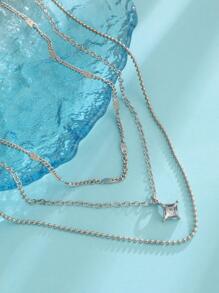 1 Máy Tính Thời Trang Hợp Kim Kẽm Đá Hình Học Charm Lớp Vòng Cổ Cho Nữ Trang Trí Hàng Ngày - Bạc - Xem 2