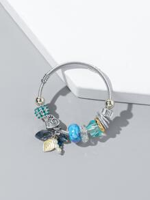 葉子墜飾珠子裝飾手鐲 - 銀色 - 查看 3