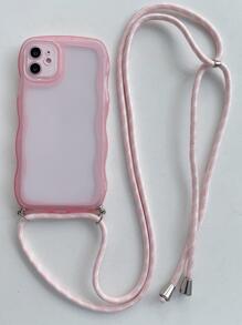 Contrast Frame Clear Phone Case With Lanyard - Baby Pink - View 1