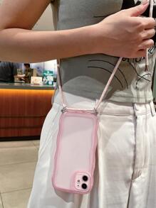 Contrast Frame Clear Phone Case With Lanyard - Baby Pink - View 2