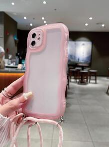 Contrast Frame Clear Phone Case With Lanyard - Baby Pink - View 5