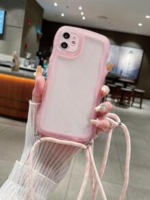 Contrast Frame Clear Phone Case With Lanyard - Baby Pink - View 3