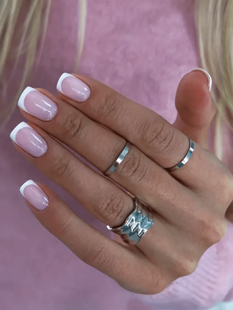 قم بترقية مظهرك بشكل فوري مع 24 قطعة من أظافر الضغط French Tip، أظافر قصيرة مربعة بدرجة العارية الطبيعية بتصميم كلاسيكي كامل للنساء اضافر صناعيه اظافر اصطناع