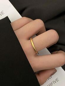 Stylever 1枚女士光滑素面925纯银经典单戒指，精致首饰，日常装饰礼品 - 金色 - 查看 4