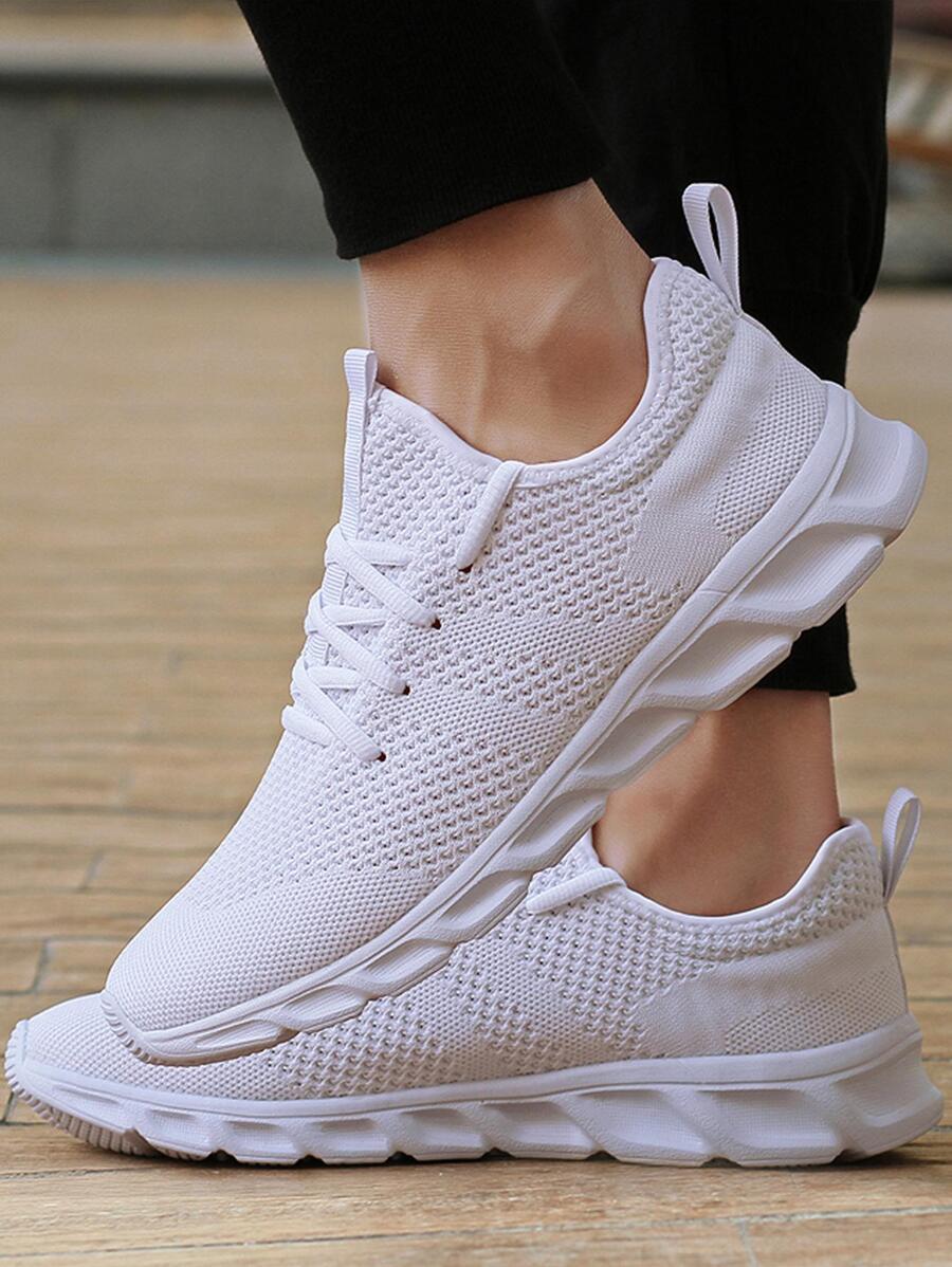 Men's Casual Versatile Solid Color Walking Sneakers - White - View 1
