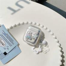 Bunny Rabbit & Star Pattern Earbud Charm, Star Pendant, Apple Shaped Bluetooth Earphone Protective Case, Without Earphones - White - View 1