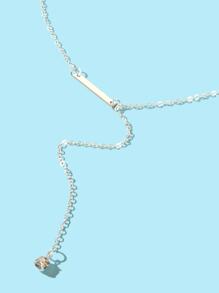 水鑽裝飾Y字項鍊 - 銀色 - 查看 4