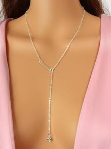 水鑽裝飾Y字項鍊 - 銀色 - 查看 1