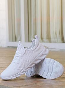 Men's Casual Versatile Solid Color Walking Sneakers - White - View 4