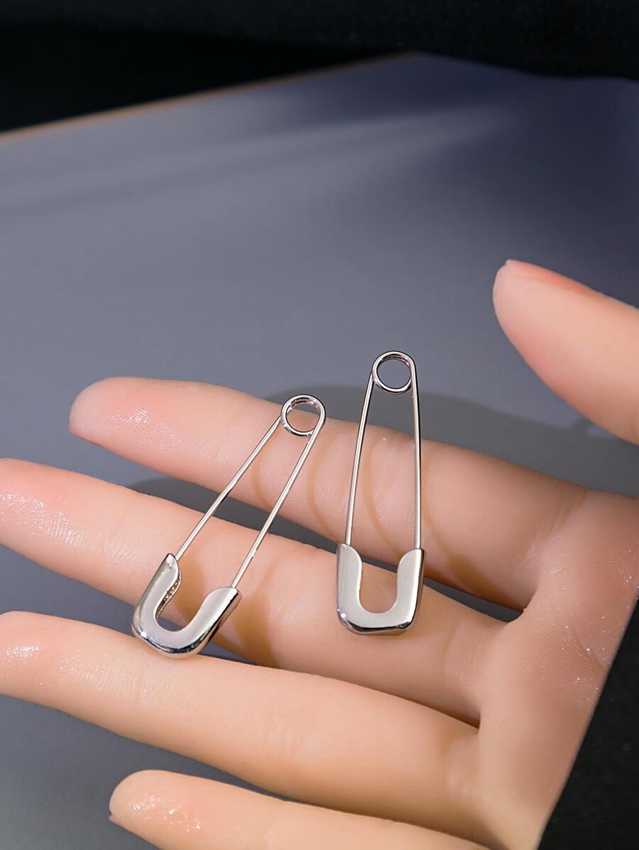 Hoa tai vòng thiết kế ghim - Bạc - Xem 1