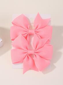 bilicaca 2pcs Children Solid Color Bow-knot Decor Hair Clips For Party - Pink - View 3