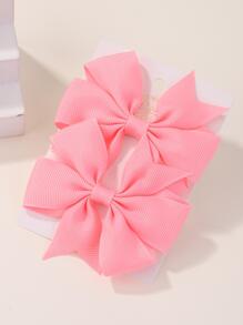 bilicaca 2pcs Children Solid Color Bow-knot Decor Hair Clips For Party - Pink - View 2
