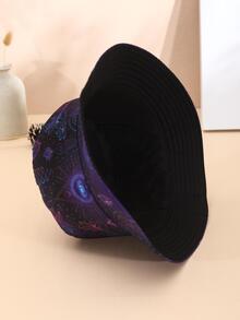 1pc Women's Graffiti Pattern Reversible Bucket Hat With Cute Style - Navy Blue - View 6