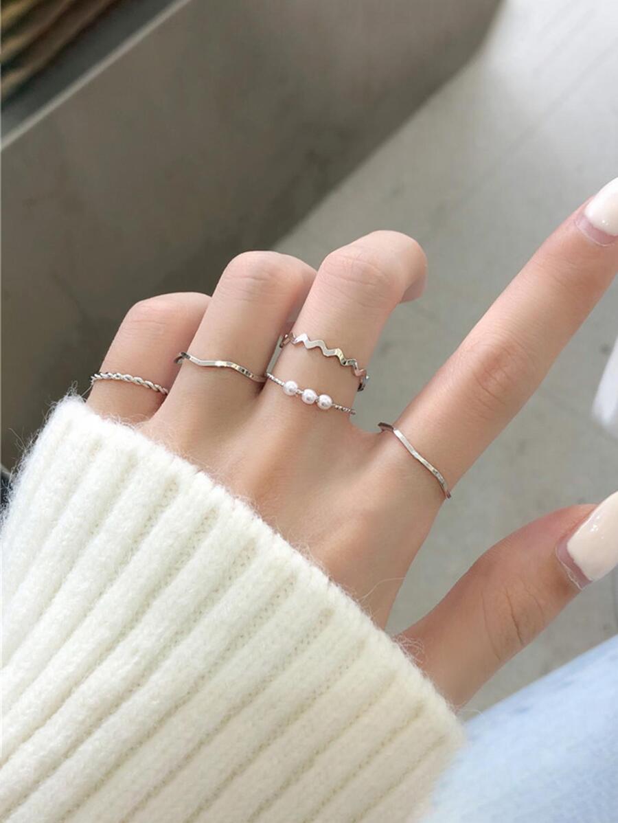 5入組/套隨機極簡風格圓環