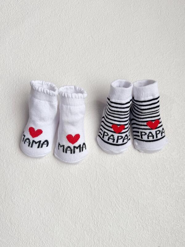 2pairs Kids Striped & Heart Pattern Crew Socks For Daily Life