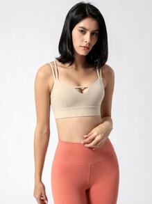 女士運動沙龍背帶跑步瑜伽運動內衣 - 杏色 - 查看 4