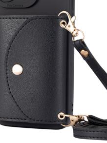 Accordion-Style Card Holder Crossbody PU Leather Phone Case Compatible With Iphone 16 - Black - View 4