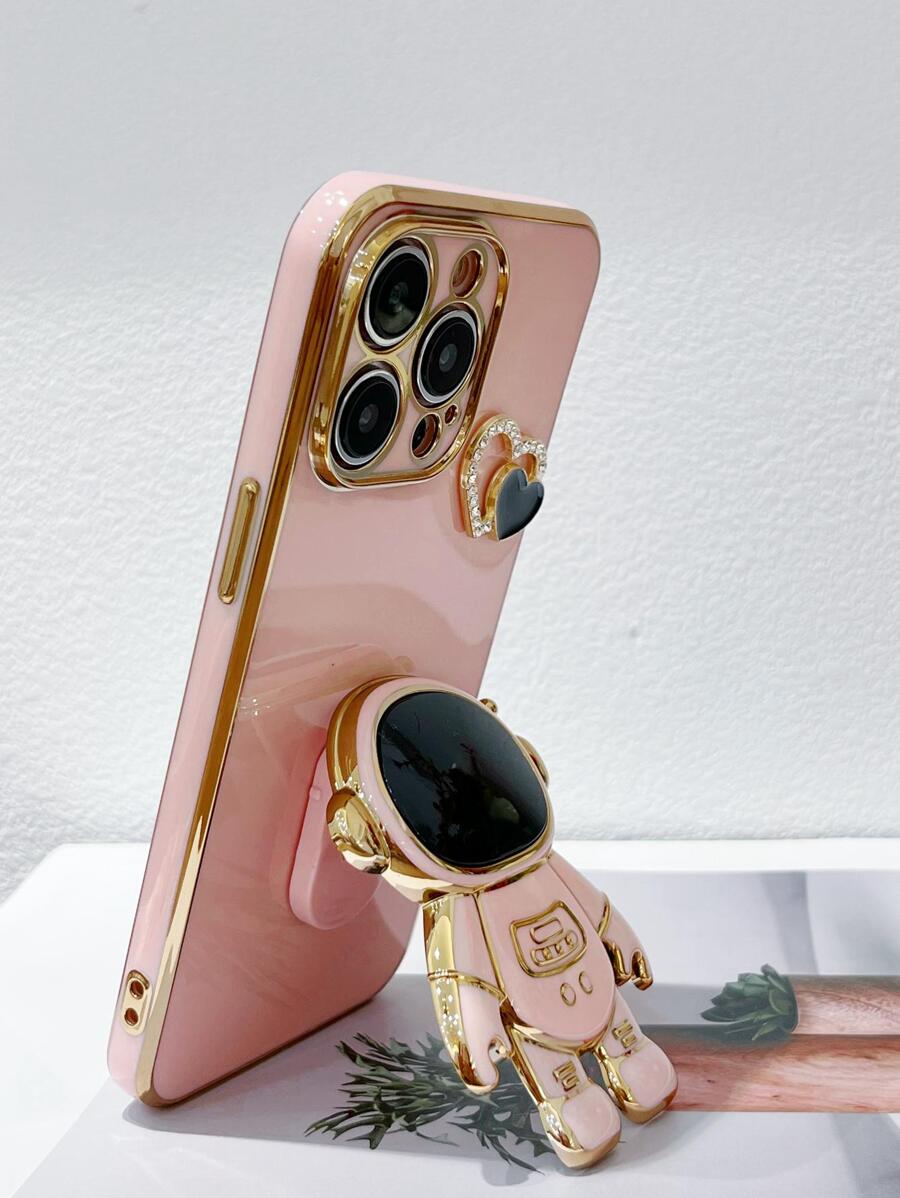 苹果粉色宇航员装饰手机壳带支架,兼容 15/15 Plus/15 Pro/15 Pro Max,可爱国际版,非国内版 - 綠色 - 查看 1