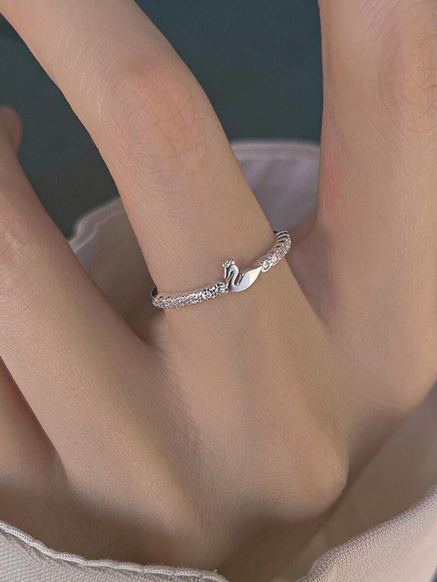 1 Tinh Tế Đính Đá Cubic Zirconia & Thiên Nga Trang Trí Tay Nhẫn Bạc Nữ Cho Quà Tặng - Bạc - Xem 1