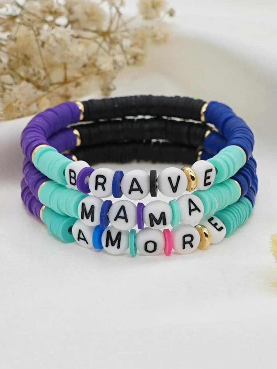 3pcs/set Letter Detail Beaded Bracelet - Multicolor - View 1