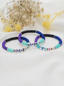 3pcs/set Letter Detail Beaded Bracelet - Multicolor - View 2