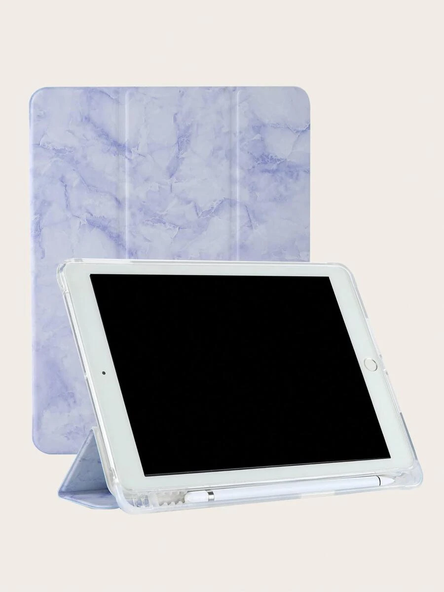 iPad筆槽大理石紋保護套 - 淡紫色 - 查看 1