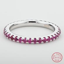 件裝全能玫瑰粉紅 CZ 女式永恆戒指 100% 925 純銀結婚戒指訂婚可疊戴戒指 - 玫紅色 - 查看 2