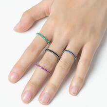 件裝全能玫瑰粉紅 CZ 女式永恆戒指 100% 925 純銀結婚戒指訂婚可疊戴戒指 - 玫紅色 - 查看 10