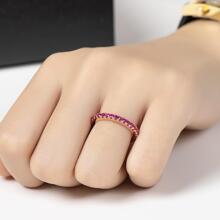 件裝全能玫瑰粉紅 CZ 女式永恆戒指 100% 925 純銀結婚戒指訂婚可疊戴戒指 - 玫紅色 - 查看 5