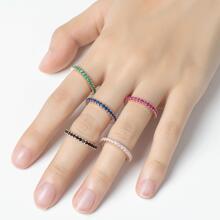 件裝全能玫瑰粉紅 CZ 女式永恆戒指 100% 925 純銀結婚戒指訂婚可疊戴戒指 - 玫紅色 - 查看 11