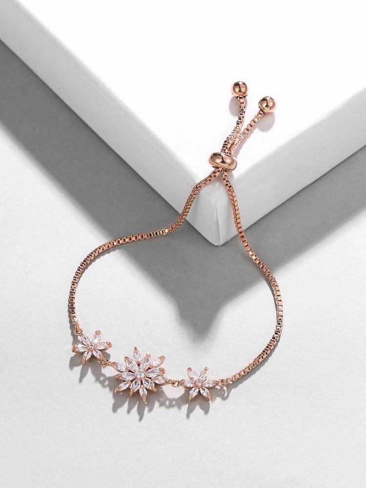 Cubic Zirconia Flower Decor Bracelet
