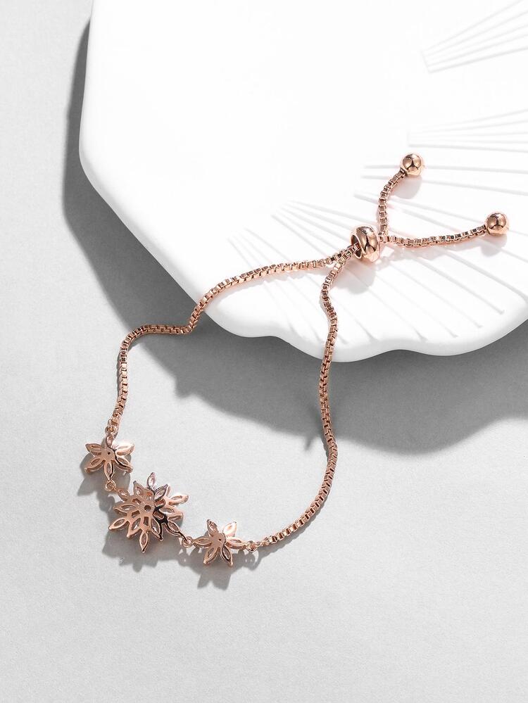 Cubic Zirconia Flower Decor Bracelet