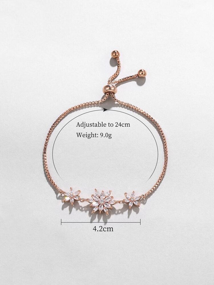 Cubic Zirconia Flower Decor Bracelet
