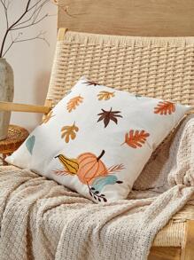1pc Leaf & Pumpkin Embroidery Cushion Cover, Pillow Core Is Not Included - Multicolor - View 5