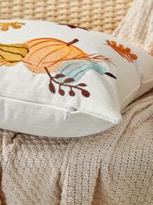 1pc Leaf & Pumpkin Embroidery Cushion Cover, Pillow Core Is Not Included - Multicolor - View 7