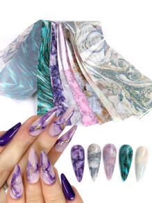 大理石指甲转印箔 10 件不对称纹理渐变绽放贴纸滑块 3D 美甲装饰 - 彩色 - 查看 1