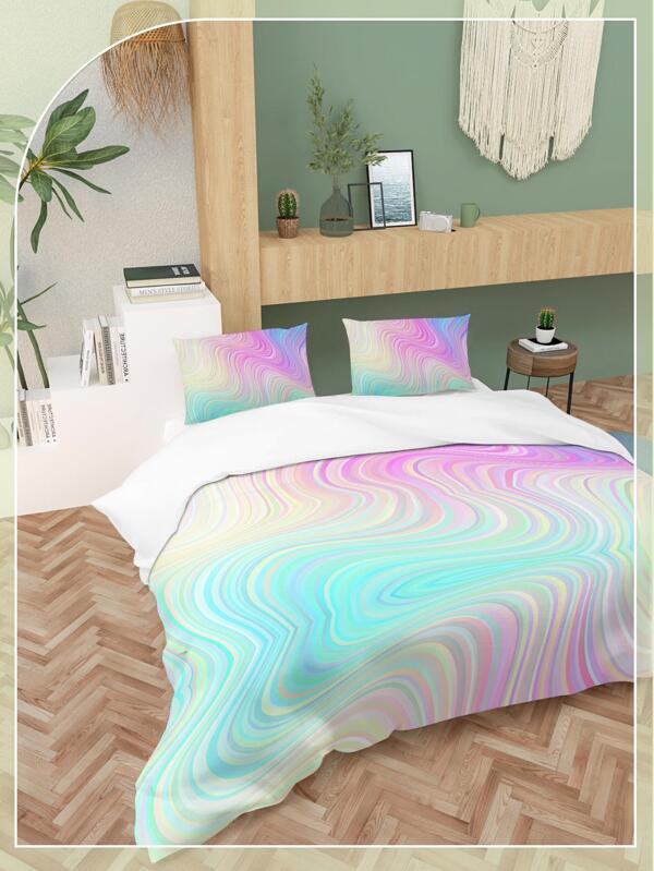 Colourful Ripples Bedspread Cover Colorful Room Decor Twin Size Colourful Bedding Set with 2 Pillow Shams Ripple Duvet Cover for Kids Boys Girls Women